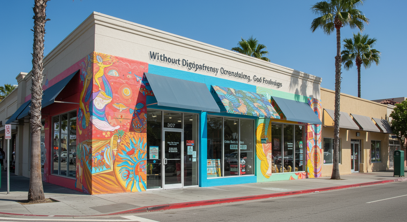A completed commercial painting project featuring a vibrant, modern storefront in San Diego.