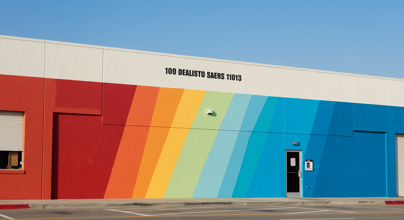 A vibrant image of a freshly painted commercial building in San Diego, with a focus on the clean lines and bright colors. The image captures the essence of quality craftsmanship and attention to detail.